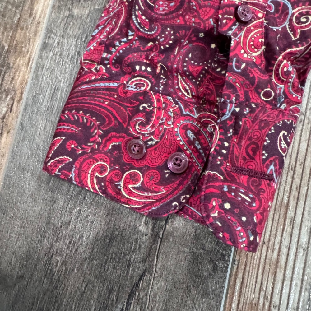 Ariat Mens Paisley Long Sleeve Button Down Shirt Red Burgundy Western Medium - Picture 4 of 8